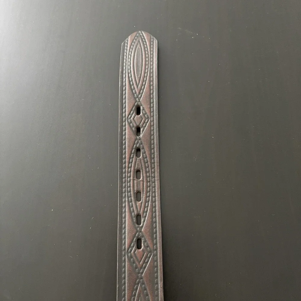 Wrangler Western Belt Embossed‎ Leather Buffalo Head Penny Buckle As Is Sz 42